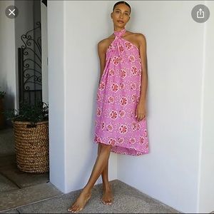 Tie-neck halter dress in climbing floral.